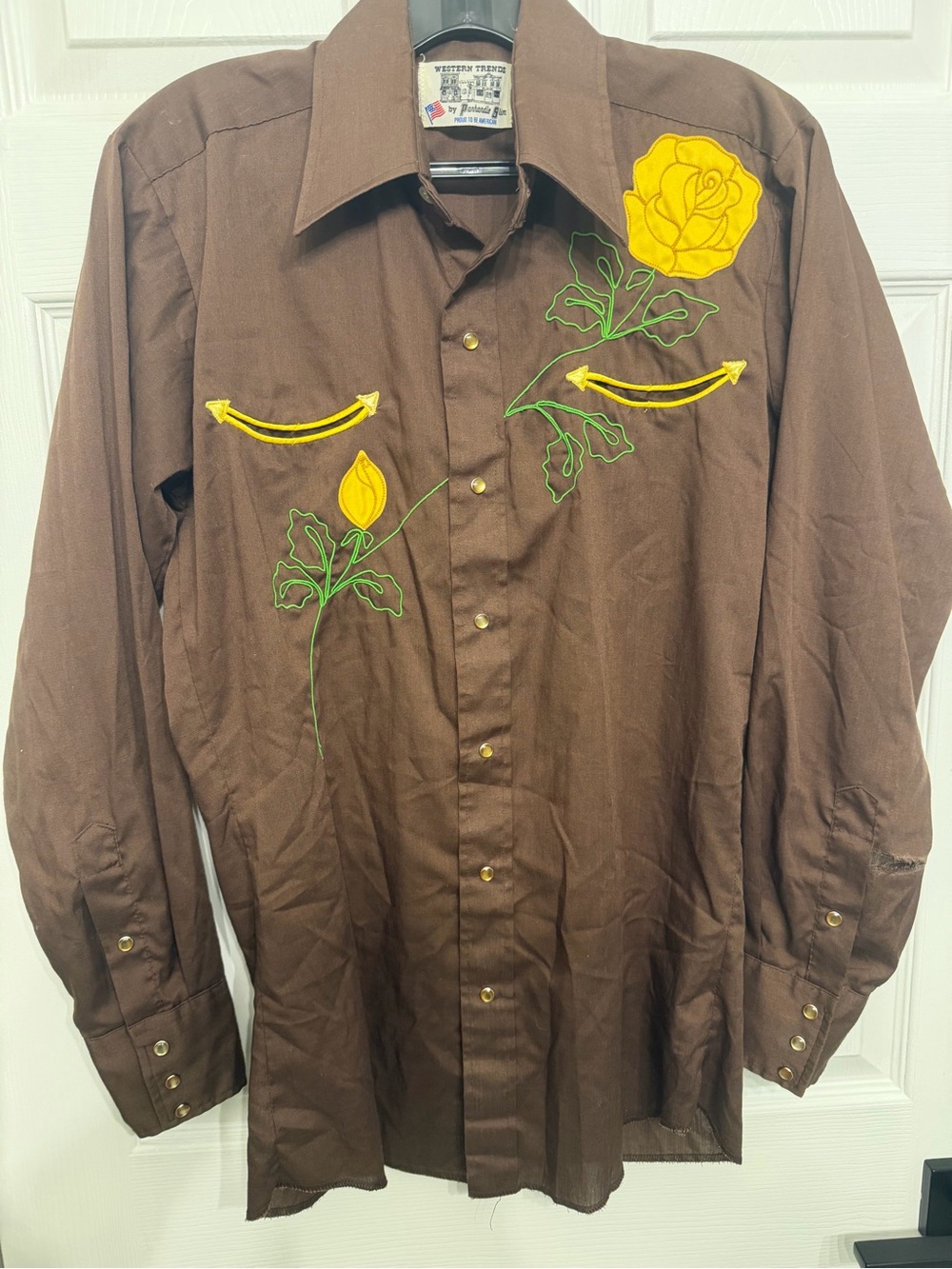Panhandle Slim Brown Shirt with Yellow Rose Embroidery